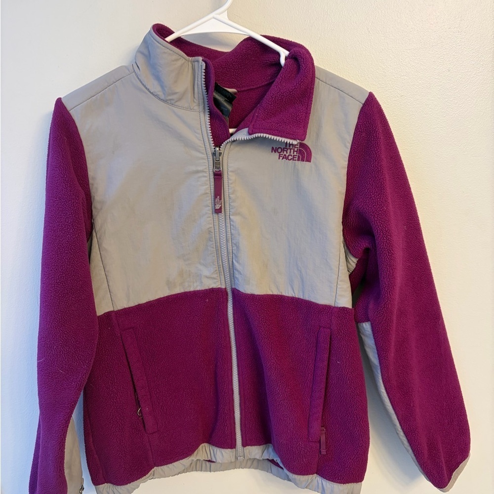 North face grey and purple Denali fleece jacket kids girls large 14/16